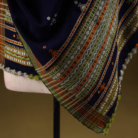 Kutch handwoven mirror work chomuk buta acrylic wool shawl