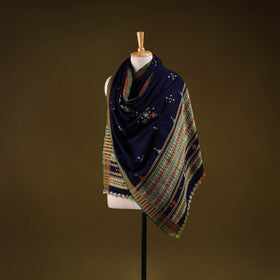 Kutch handwoven mirror work chomuk buta acrylic wool shawl