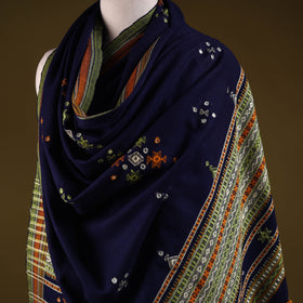 Kutch handwoven mirror work chomuk buta acrylic wool shawl