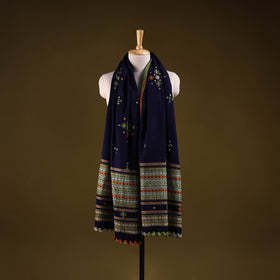 Kutch handwoven mirror work chomuk buta acrylic wool shawl