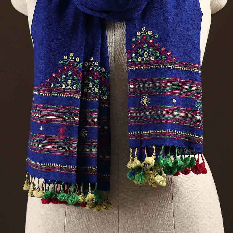 Kutch handwoven mirror work merino wool embroidered stole