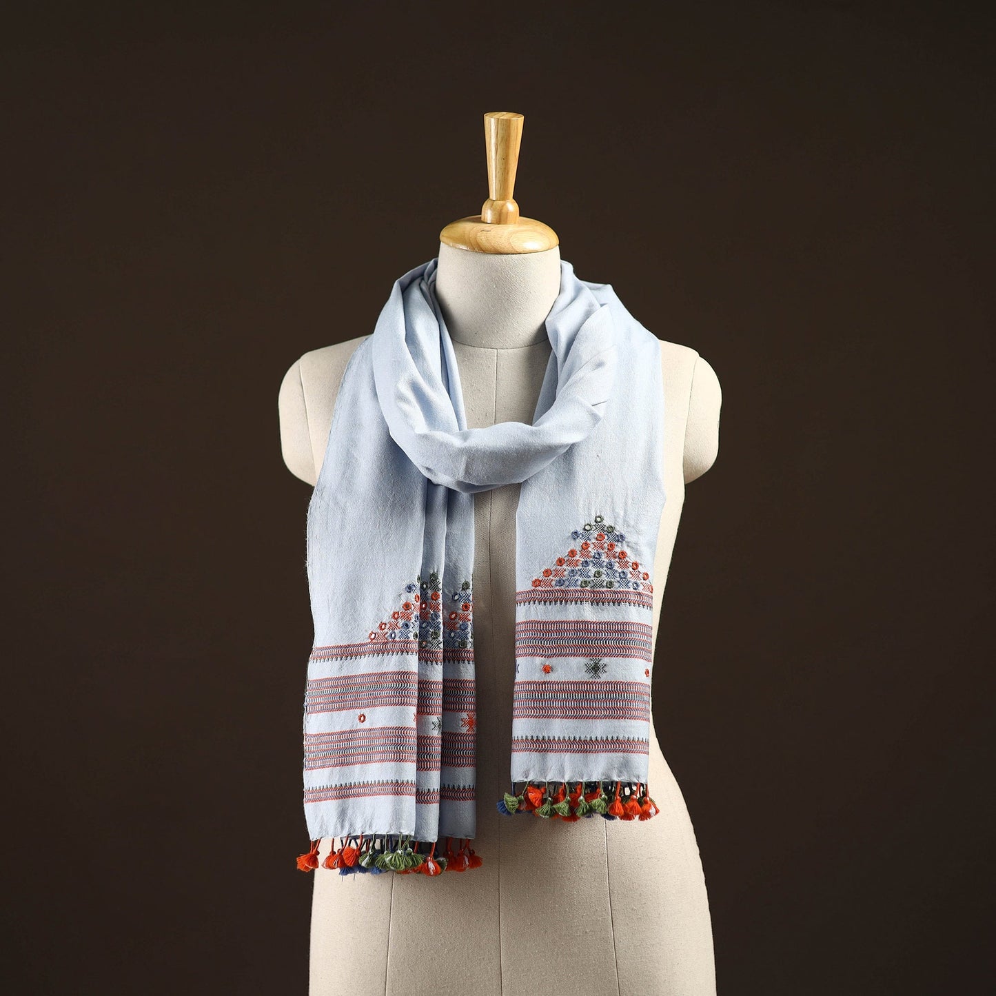 Kutch handwoven mirror work merino wool embroidered stole