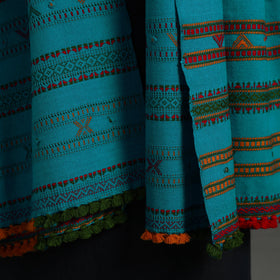  Blue Kutch Handwoven Mirror Work Woollen Shawl 