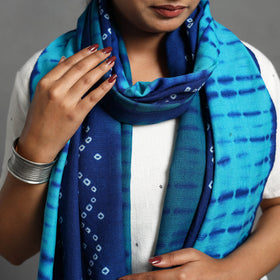 Blue - kutch handwoven woolen shibori & bandhani stole 32