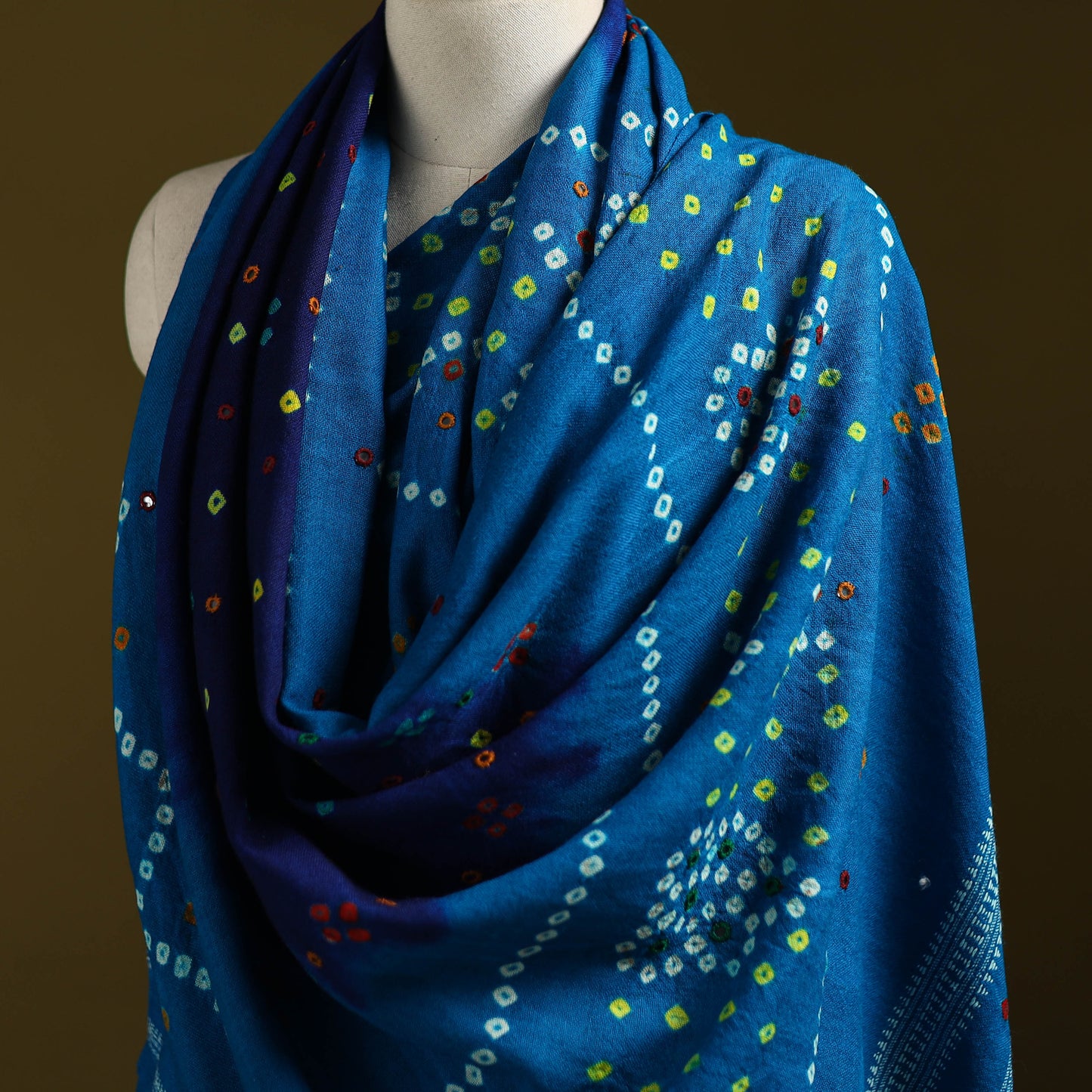 Kutch mirror work handwoven bandhani bagida merino wool