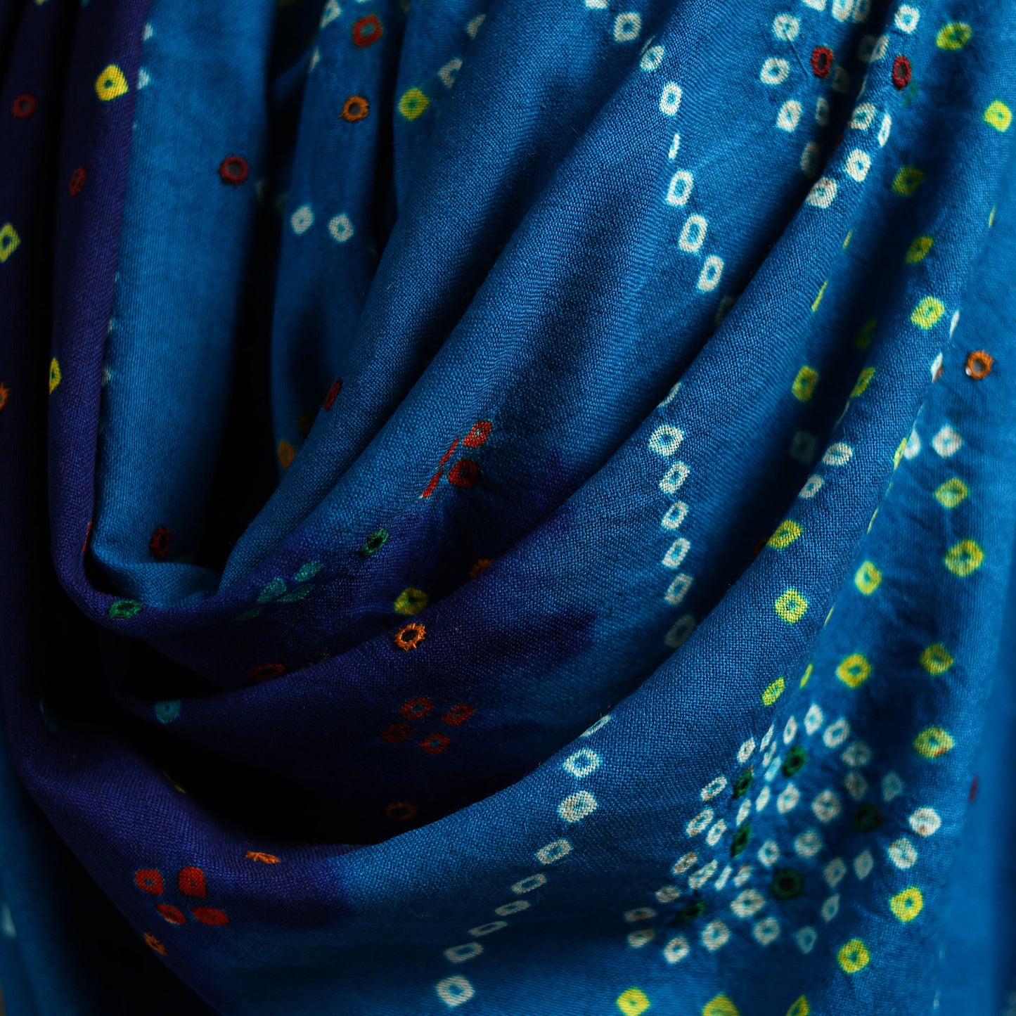 Kutch mirror work handwoven bandhani bagida merino wool