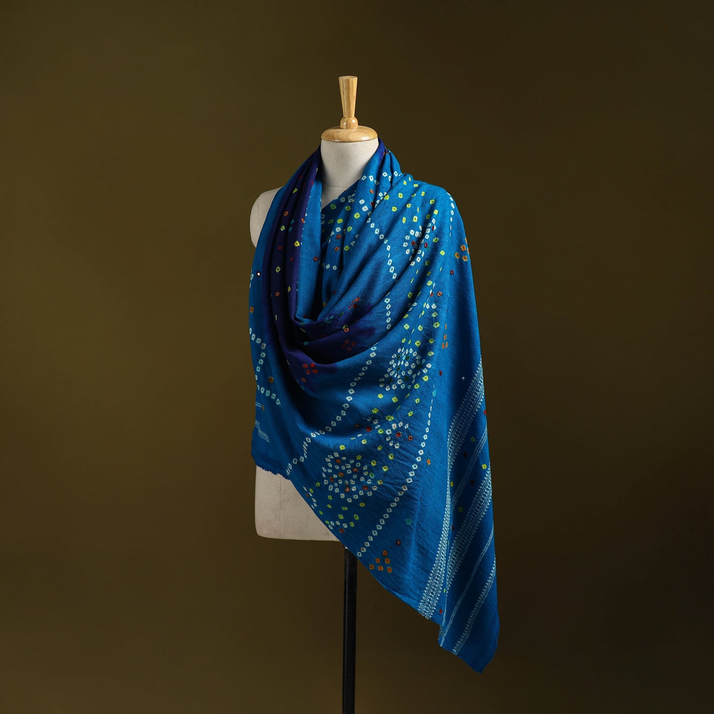 Kutch mirror work handwoven bandhani bagida merino wool