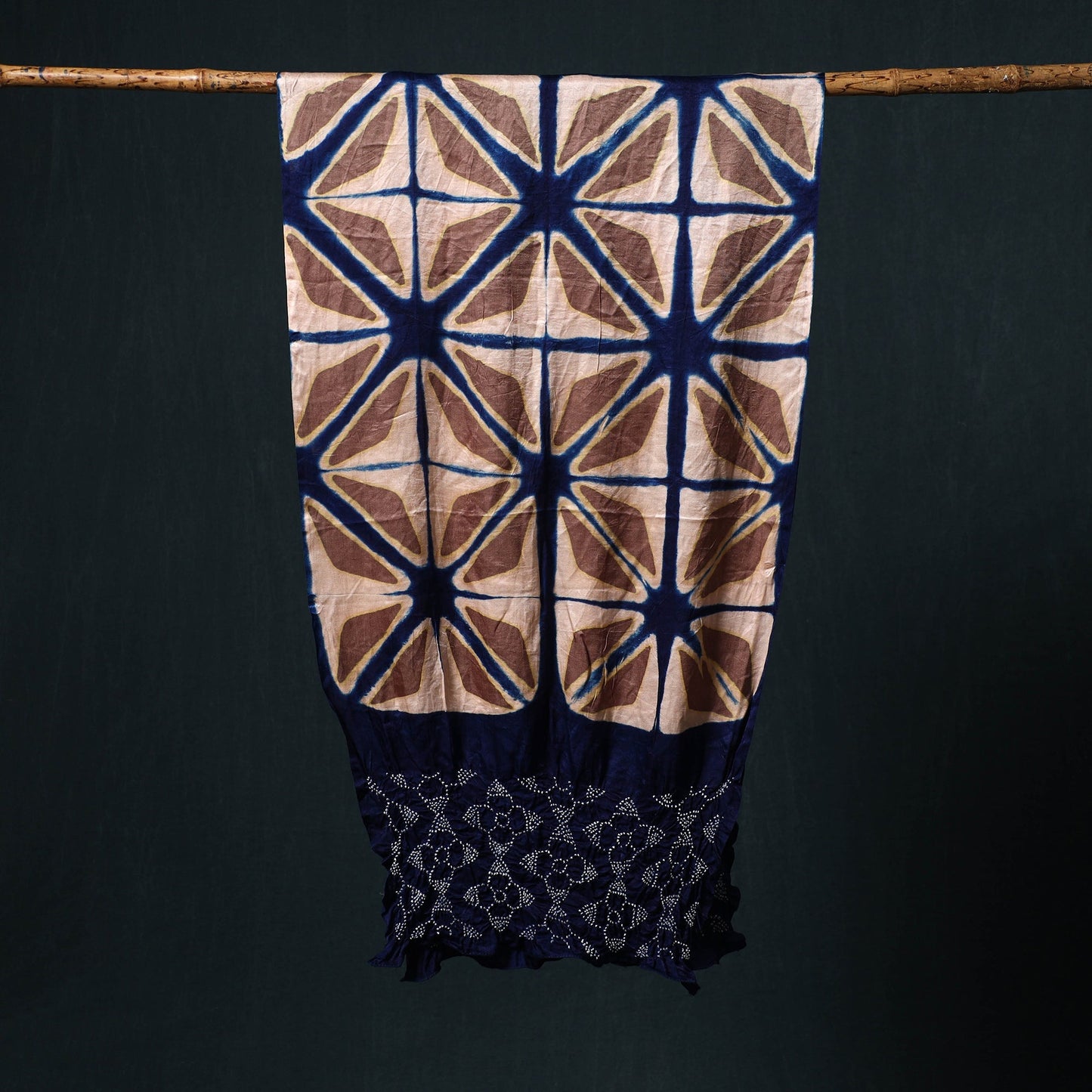 Kutch modal silk clamp dyed bandhani shibori stole 02