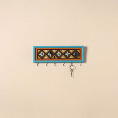 Kutch mud mirror work lippan art key holder (4 x 12 in) 06