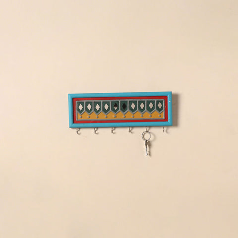 Kutch mud mirror work lippan art key holder (4 x 12 in) 15