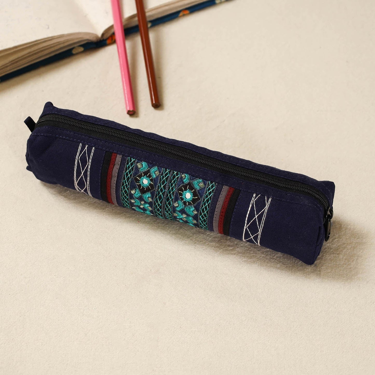 Kutch neran hand embroidered pencil pouch 239 - handcrafted