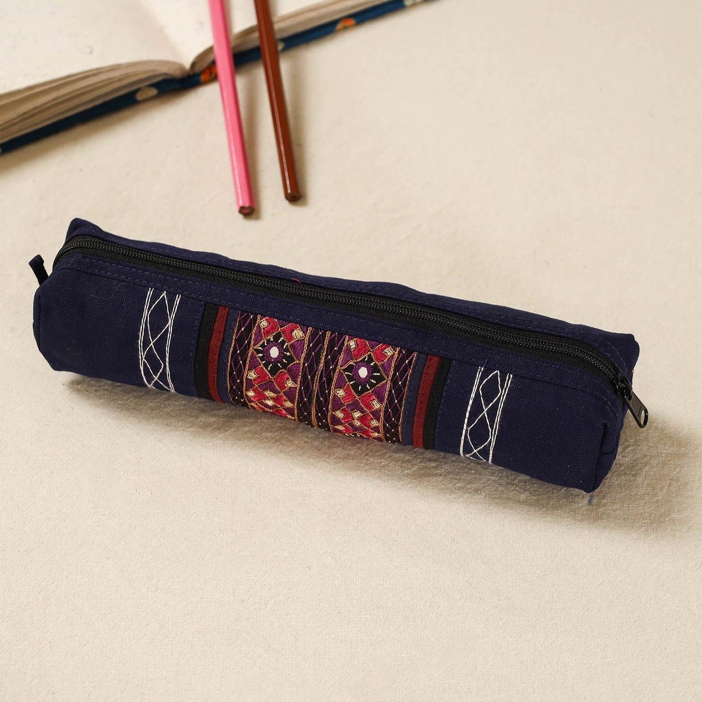 Kutch neran hand embroidered pencil pouch 242 - handcrafted