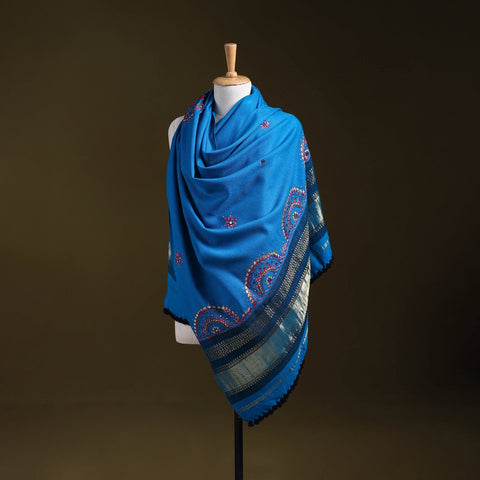 Blue - kutch neran hand embroidery mirror work woollen