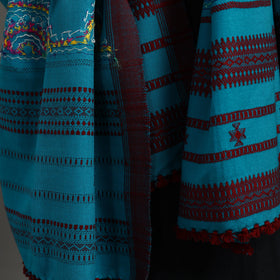 Blue Kutch Neran Hand Embroidery Mirror Work Woollen Shawl