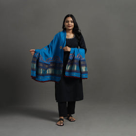 Blue Kutch Neran Hand Embroidery Mirror Work Woollen Shawl
