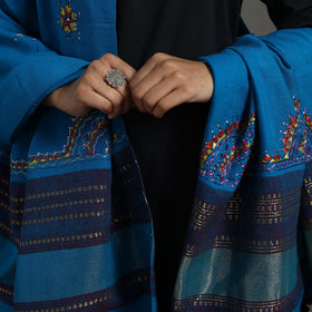 Blue Kutch Neran Hand Embroidery Mirror Work Woollen Shawl