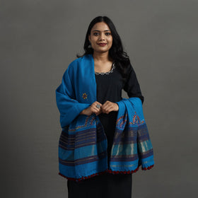 Blue Kutch Neran Hand Embroidery Mirror Work Woollen Shawl