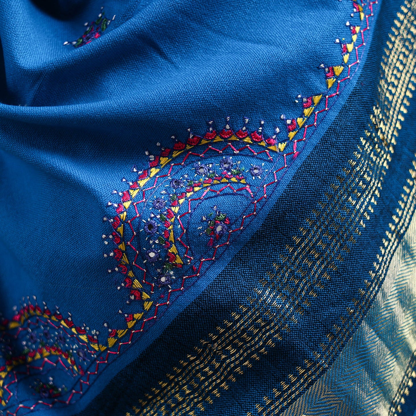 Blue - kutch neran hand embroidery mirror work woollen