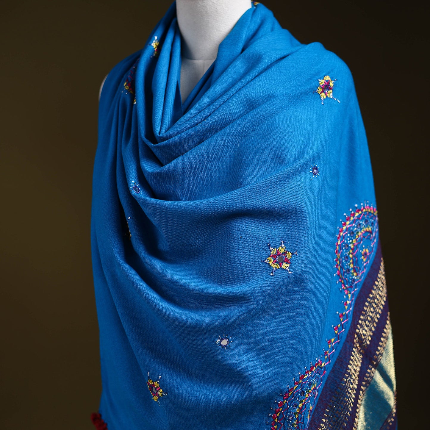 Blue - kutch neran hand embroidery mirror work woollen