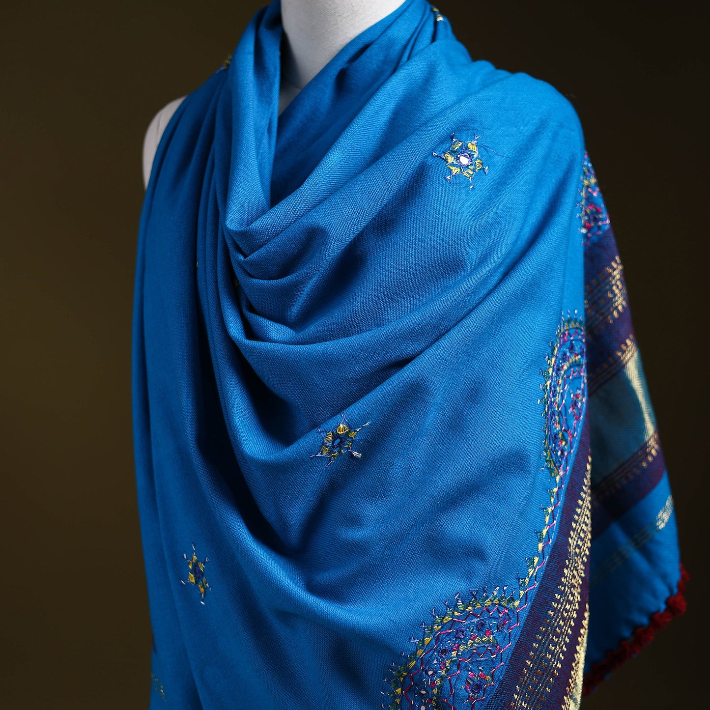 Blue - kutch neran hand embroidery mirror work woollen