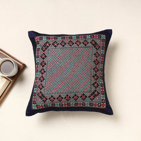 Blue Kutch Neran Hand Embroidery Silk Cushion Cover