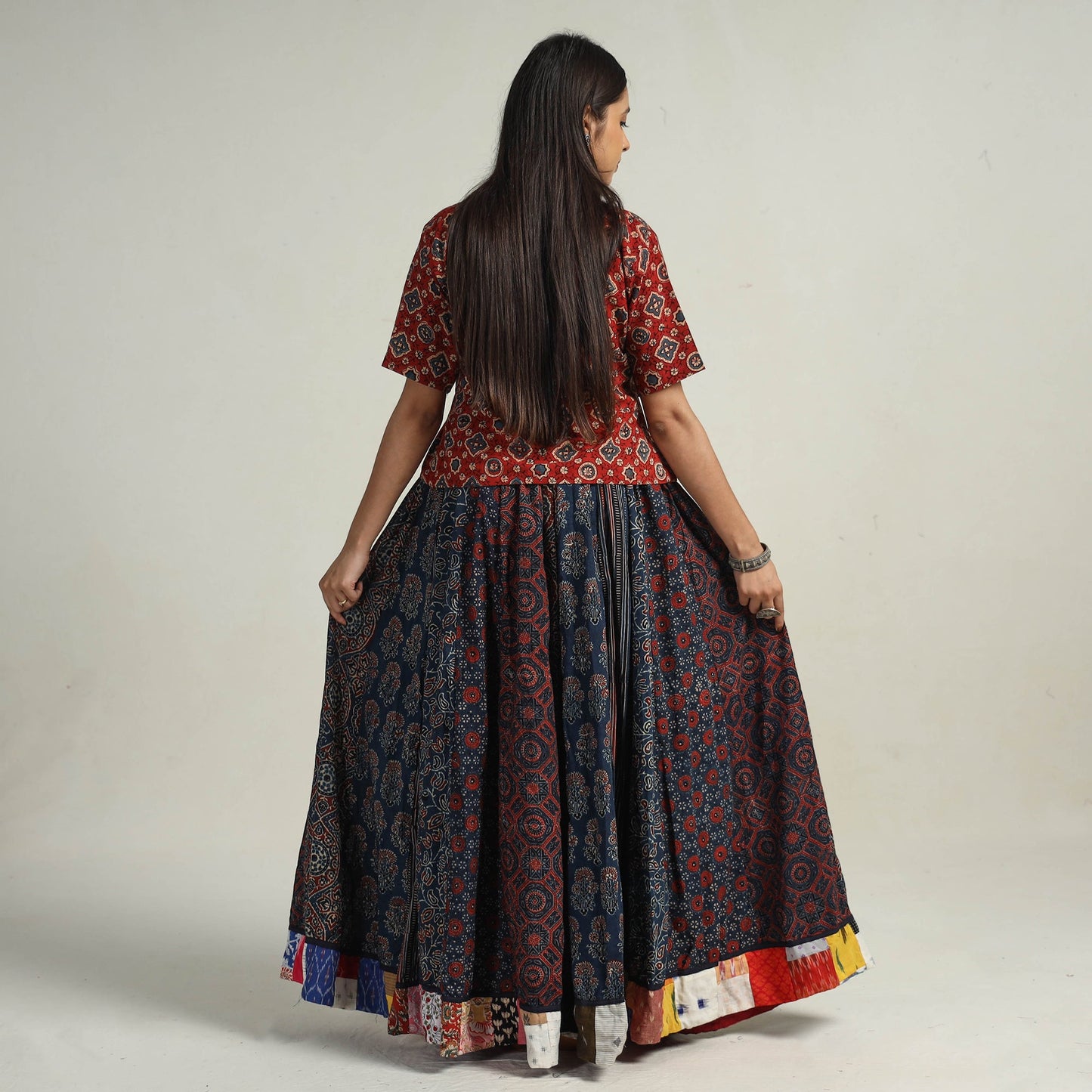 Blue - kutch printed 24 kali cotton long skirt 28