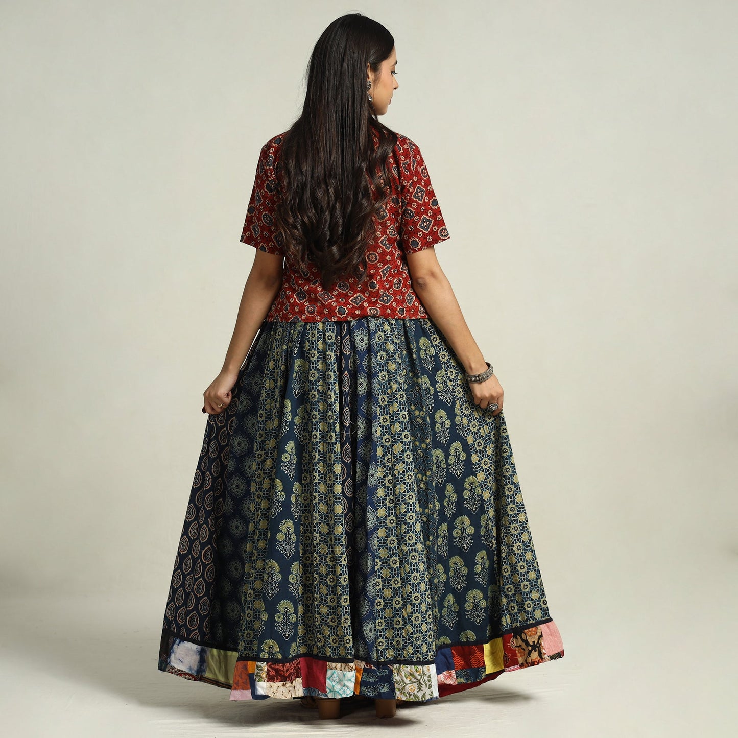 Blue - kutch printed 24 kali cotton long skirt 48