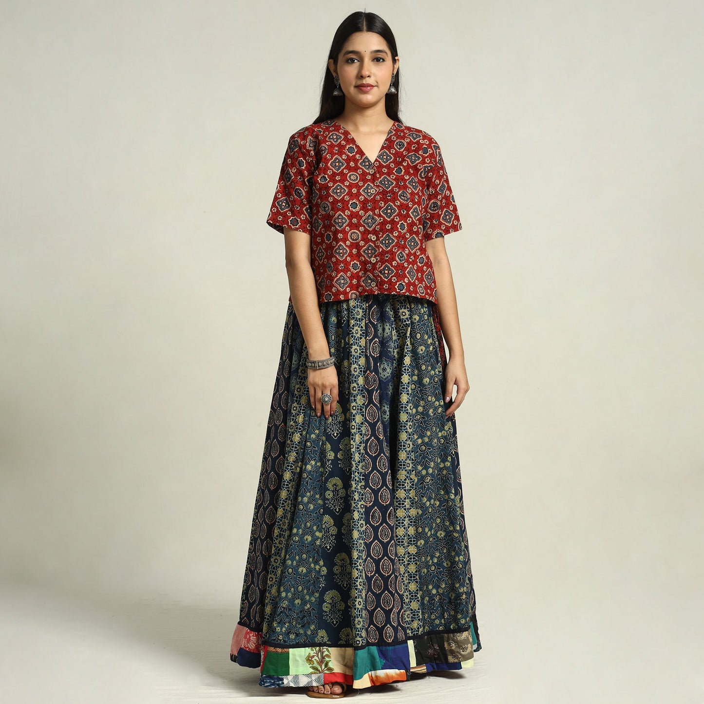Blue - kutch printed 24 kali cotton long skirt 48