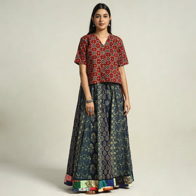 Blue - kutch printed 24 kali cotton long skirt 48