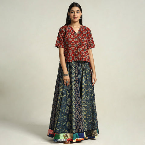Blue - kutch printed 24 kali cotton long skirt 48