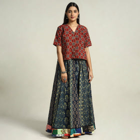 Blue - kutch printed 24 kali cotton long skirt 48