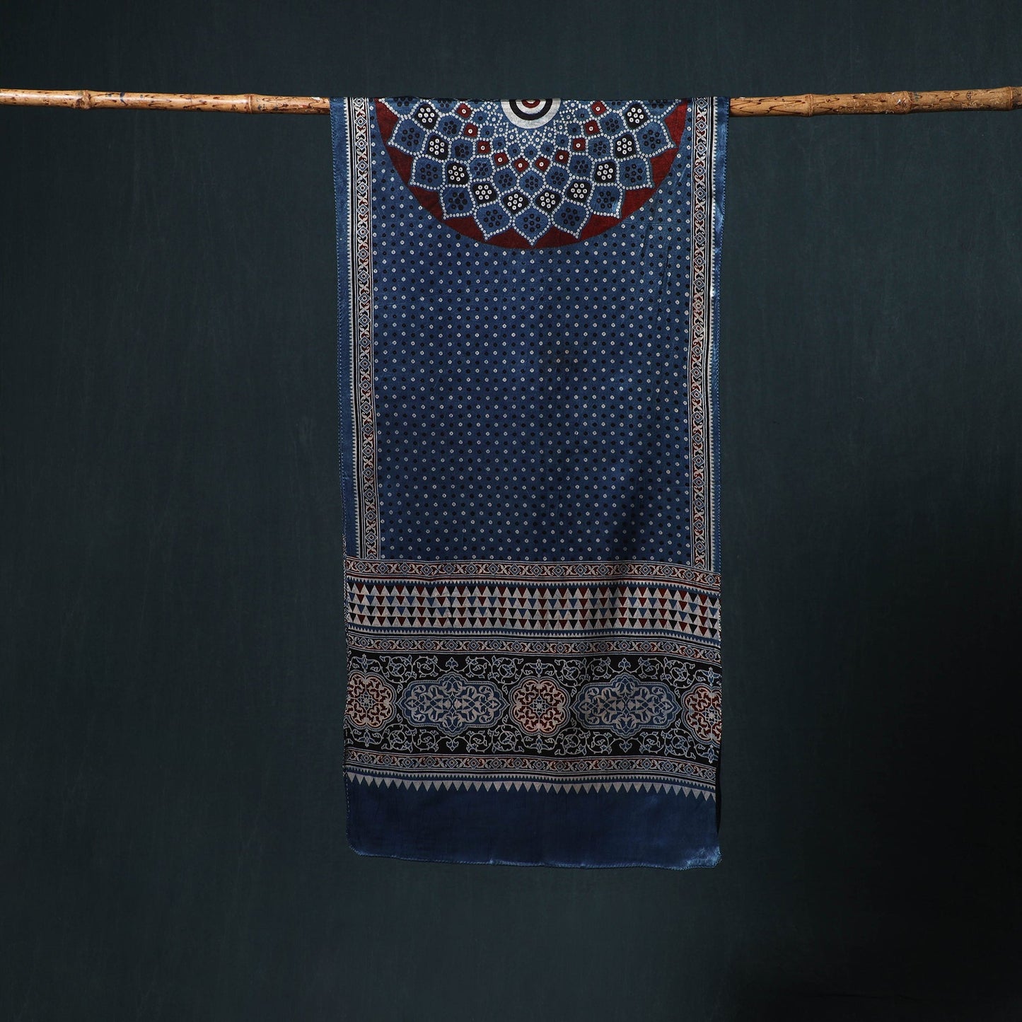 Kutch printed mashru silk stole 09 - handcrafted