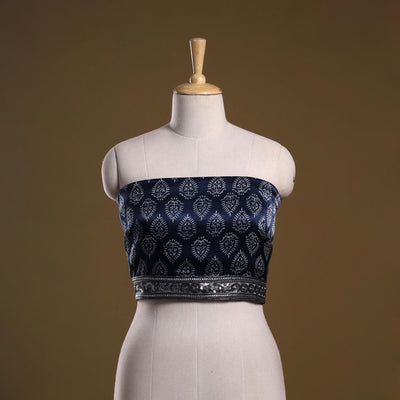 Kutch printed modal silk blouse piece with lace work 01