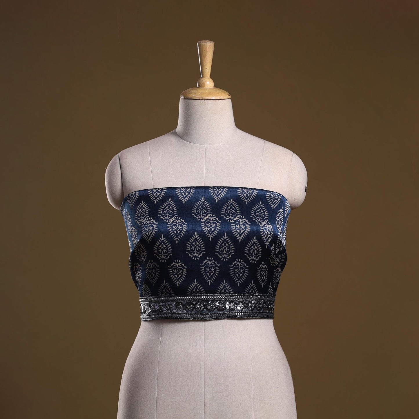 Kutch printed modal silk blouse piece with lace work 06