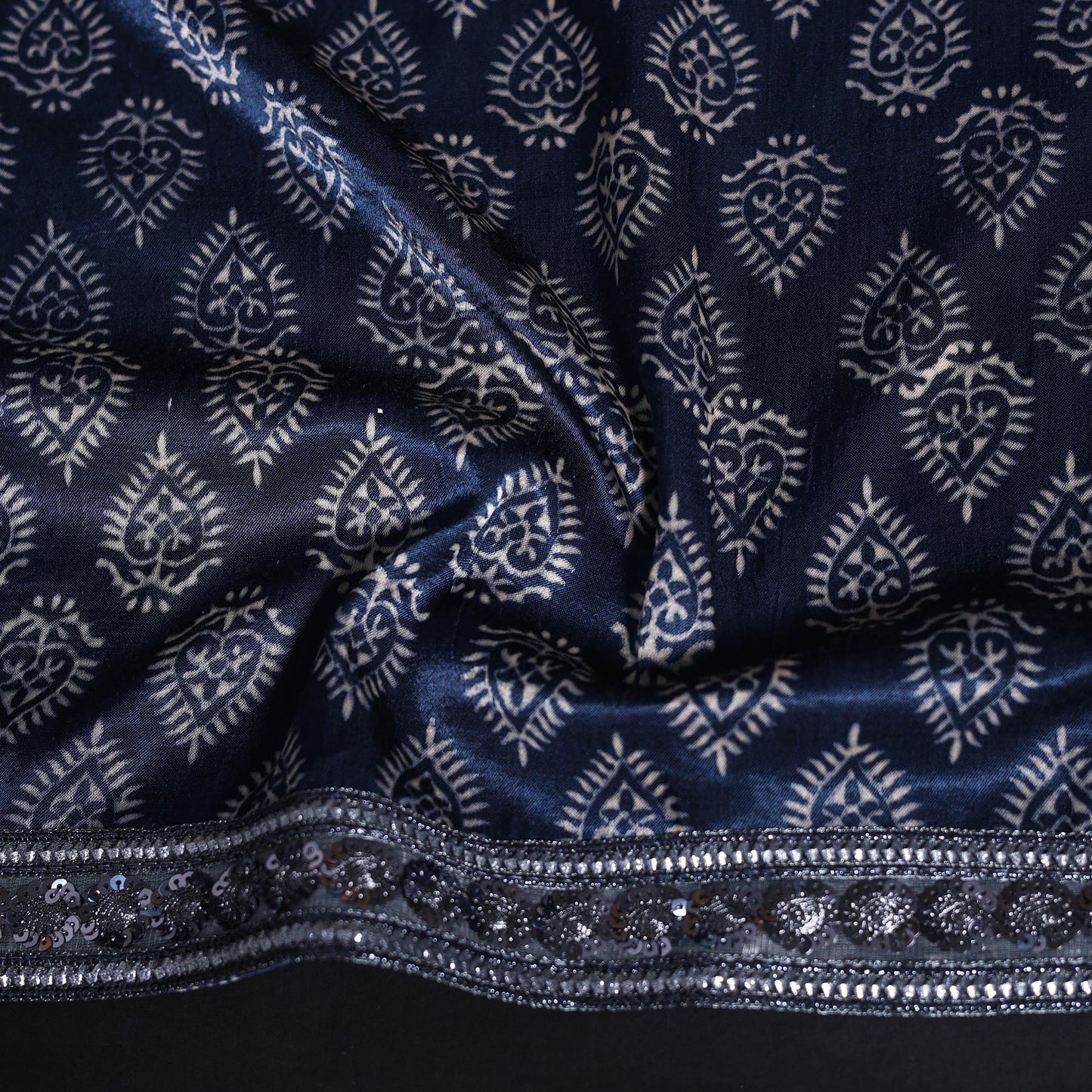 Kutch printed modal silk blouse piece with lace work 06