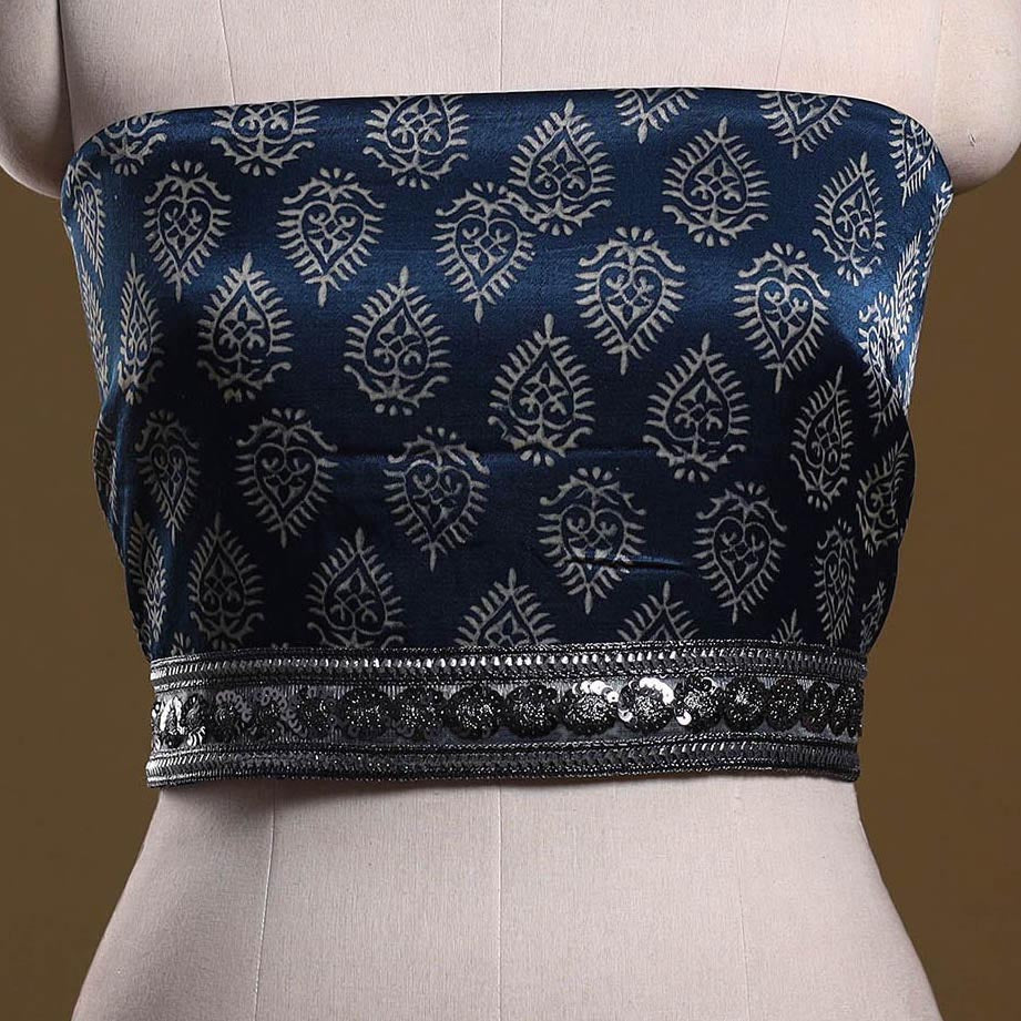 Kutch printed modal silk blouse piece with lace work 08