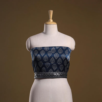 Kutch printed modal silk blouse piece with lace work 08