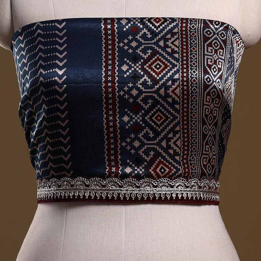 Kutch printed modal silk blouse piece with lace work 09