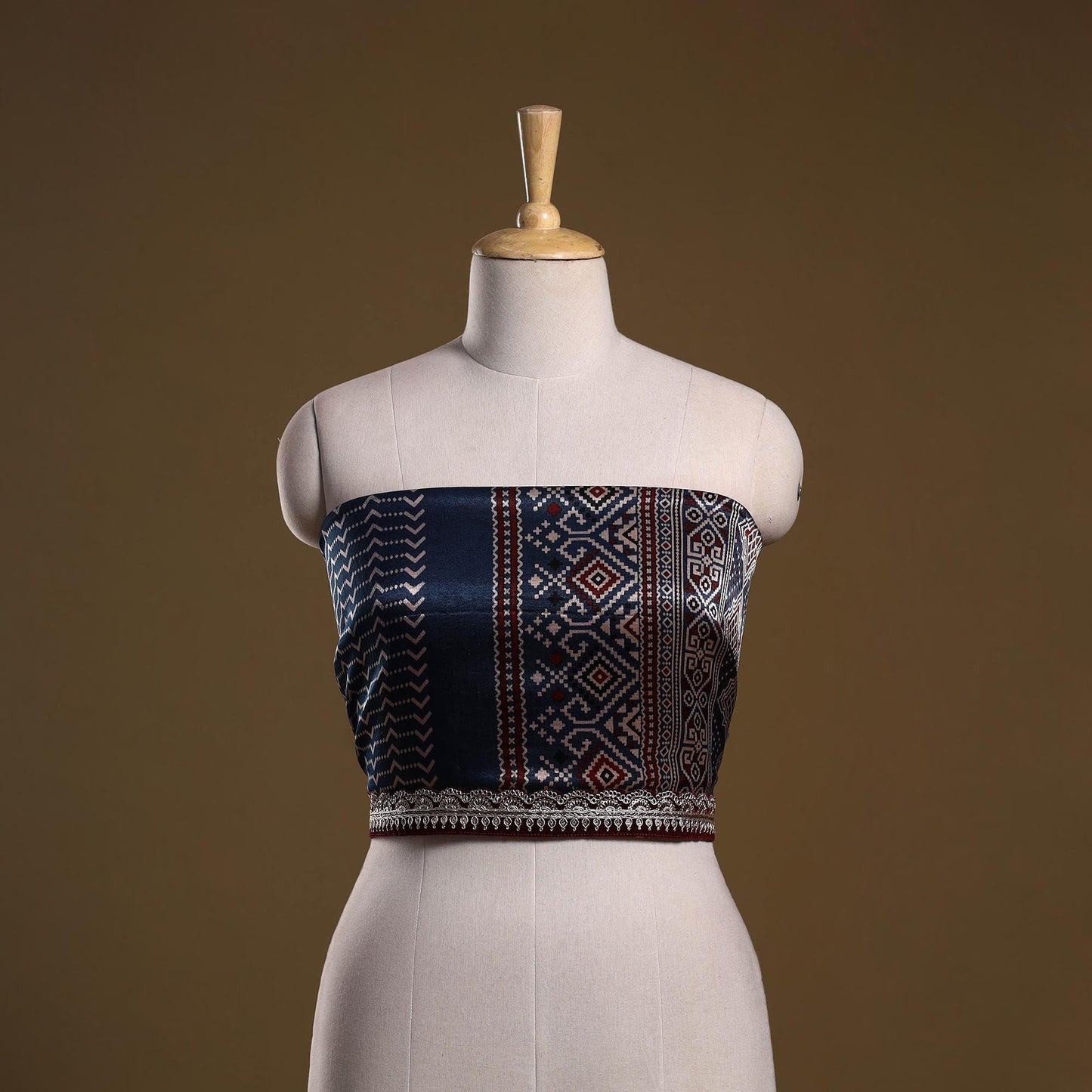 Kutch printed modal silk blouse piece with lace work 09