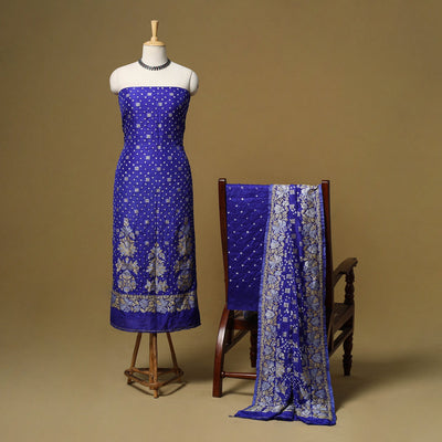 Kutch tie-dye bandhani dupion silk zari work 3pc unstitched