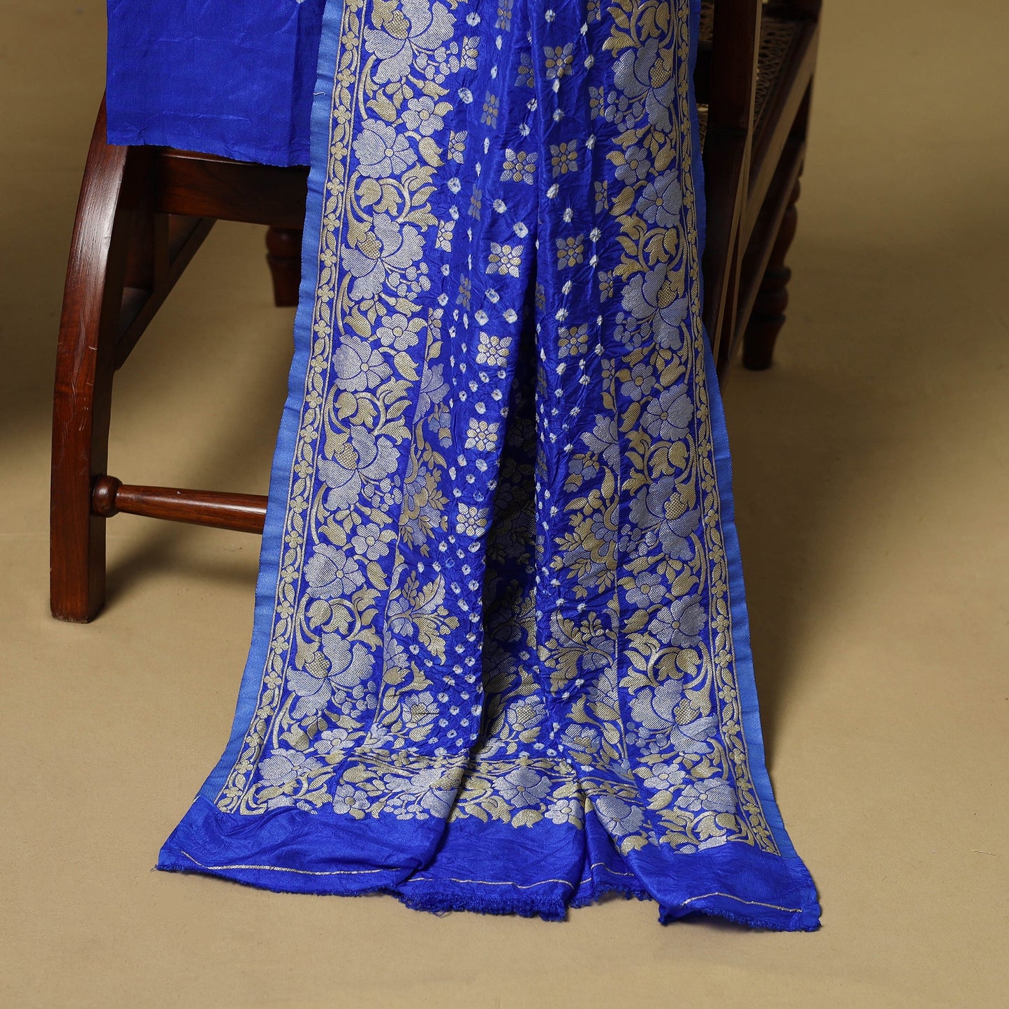 Kutch tie-dye bandhani dupion silk zari work 3pc unstitched