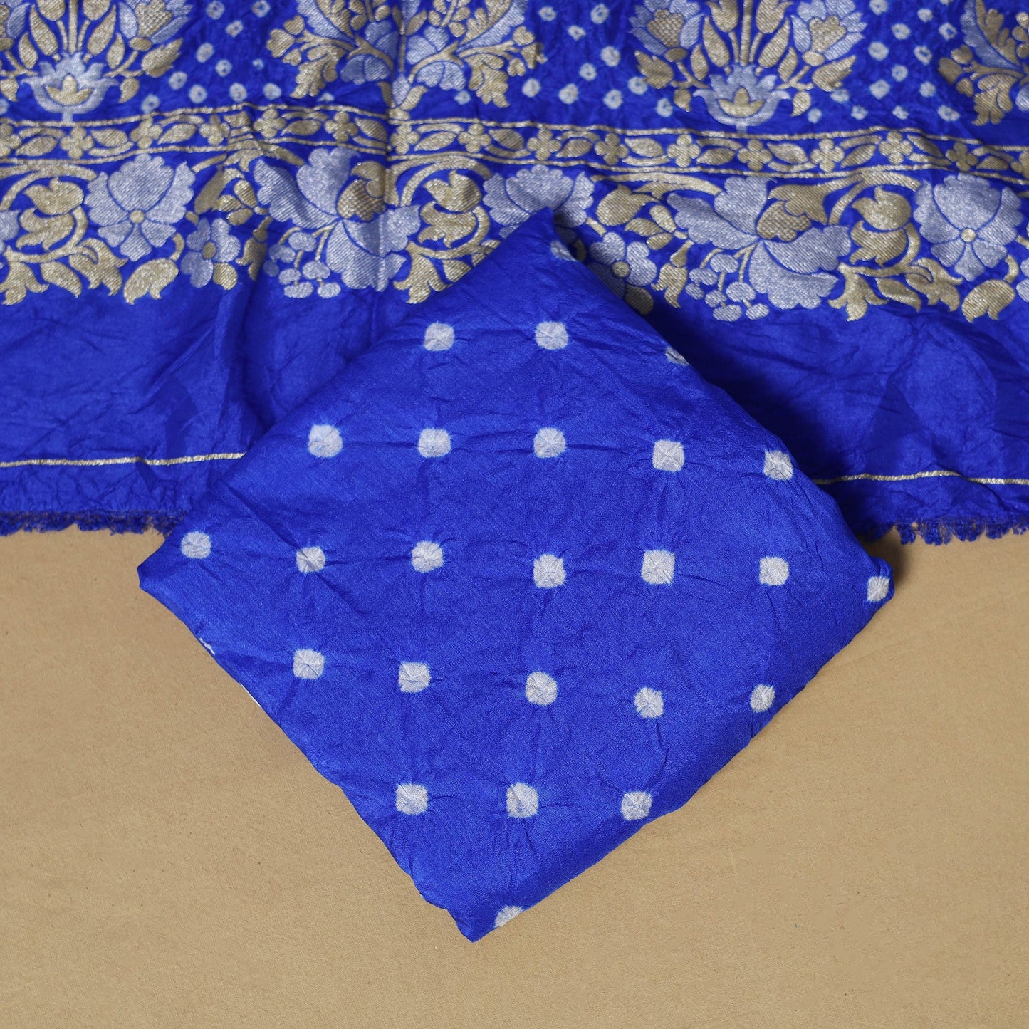 Kutch tie-dye bandhani dupion silk zari work 3pc unstitched