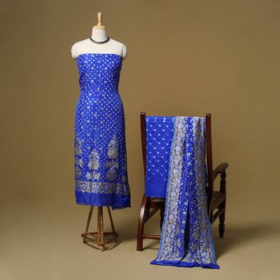 Kutch tie-dye bandhani dupion silk zari work 3pc unstitched