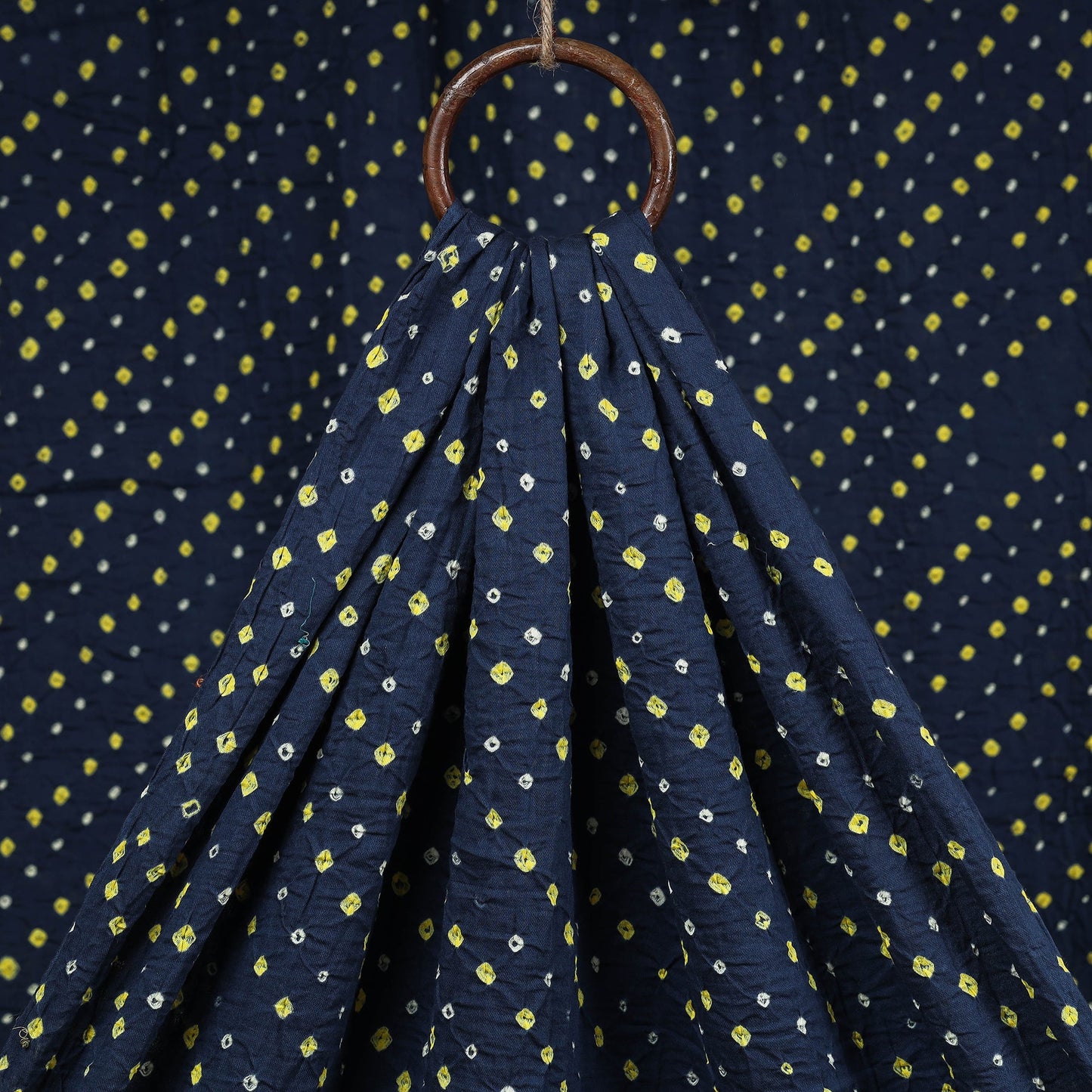 Buy Navy Blue And Yellow Bootis Kutch Bandhani Tie-Dye Mul Cotton Fabric Online at iTokri.com