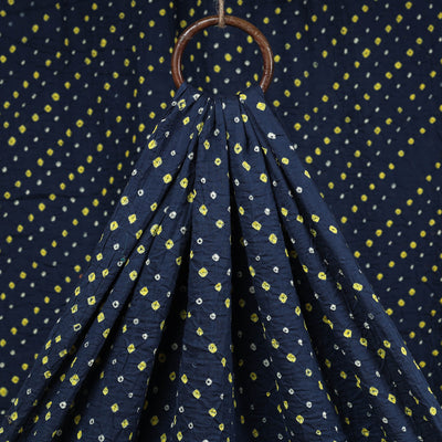 Buy Navy Blue And Yellow Bootis Kutch Bandhani Tie-Dye Mul Cotton Fabric Online at iTokri.com