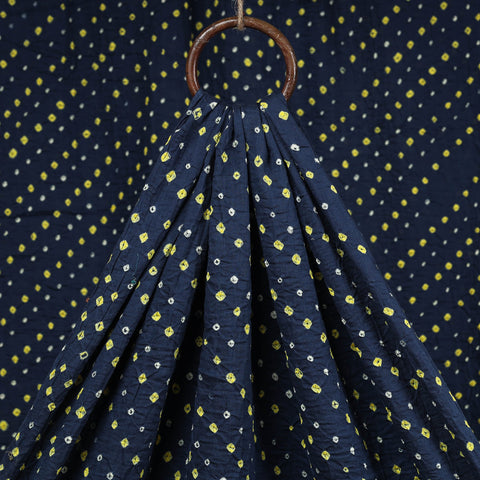 Buy Navy Blue And Yellow Bootis Kutch Bandhani Tie-Dye Mul Cotton Fabric Online at iTokri.com