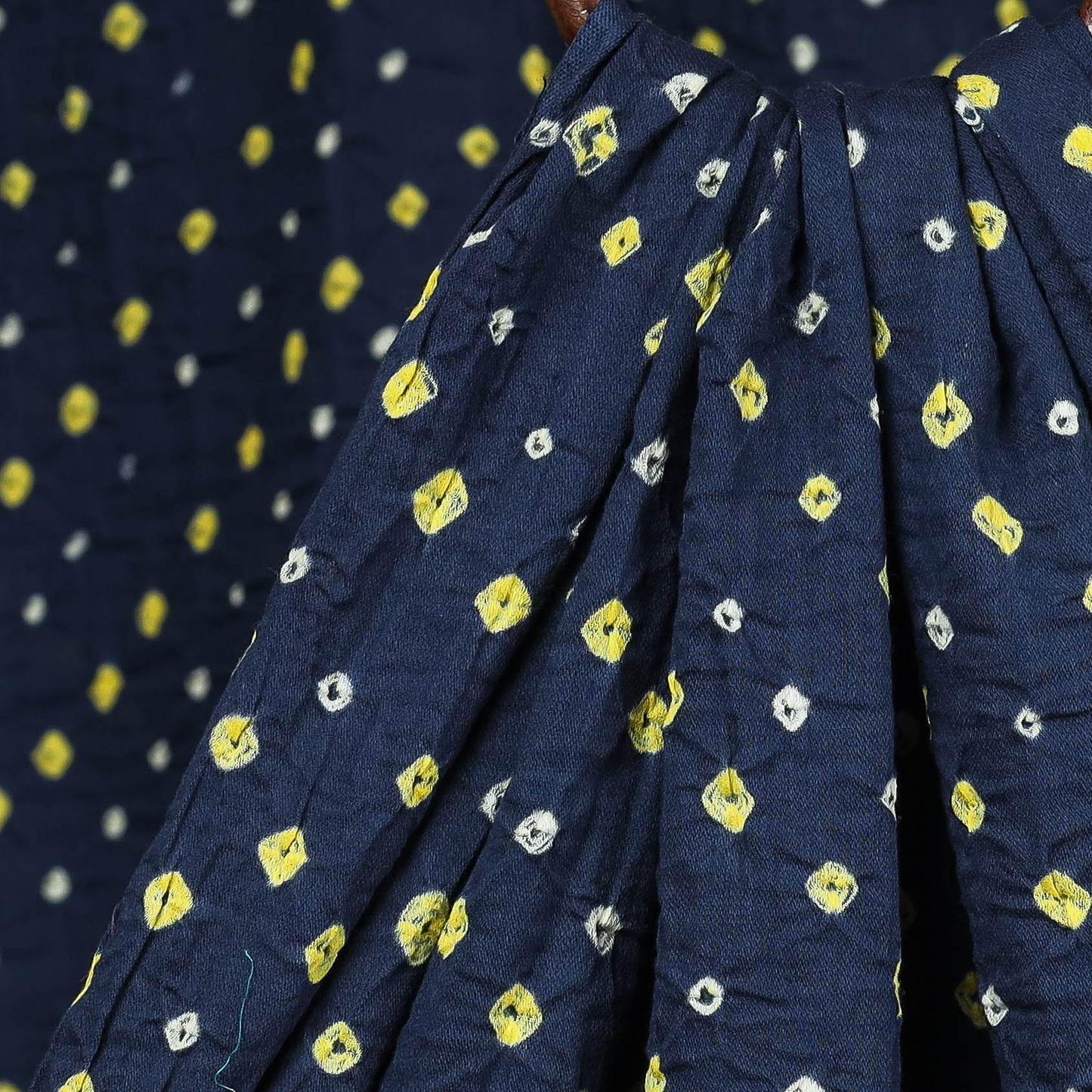 Buy Navy Blue And Yellow Bootis Kutch Bandhani Tie-Dye Mul Cotton Fabric Online at iTokri.com