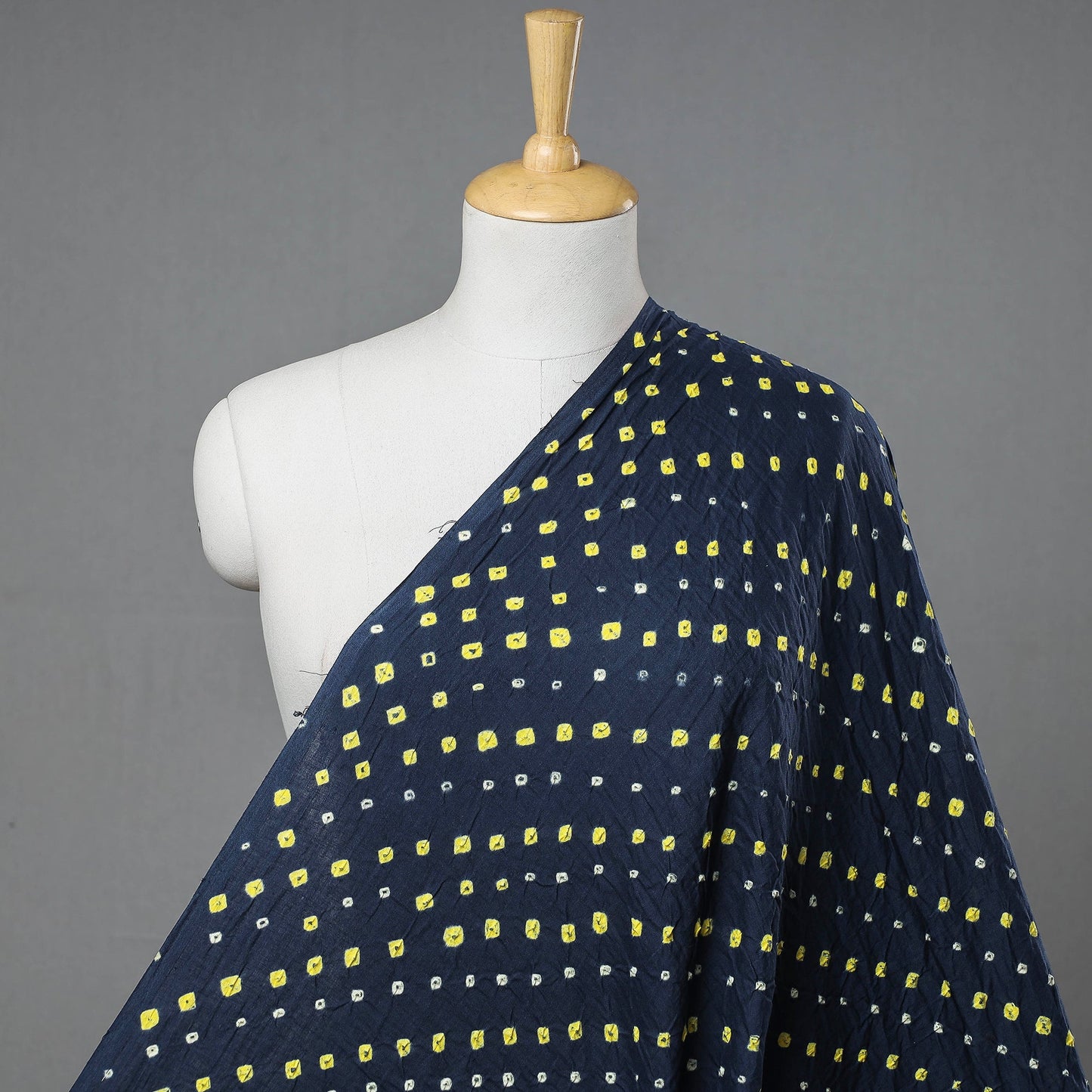 Buy Navy Blue And Yellow Bootis Kutch Bandhani Tie-Dye Mul Cotton Fabric Online at iTokri.com