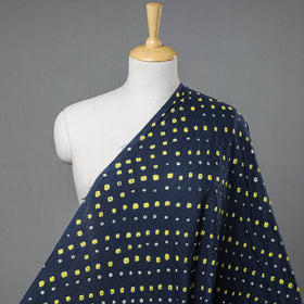 Buy Navy Blue And Yellow Bootis Kutch Bandhani Tie-Dye Mul Cotton Fabric Online at iTokri.com