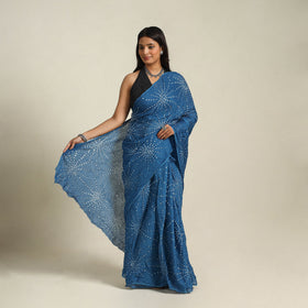 Blue - kutch tie-dye cotton bandhani saree 47 - handcrafted